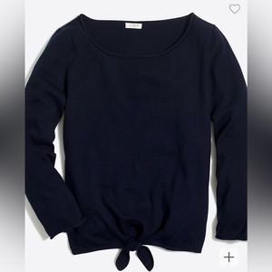 J Crew navy boatneck sweater with tie bottom